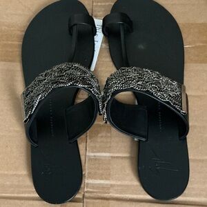 Giuseppe Zanotti Black Sandals with Silver Detailing